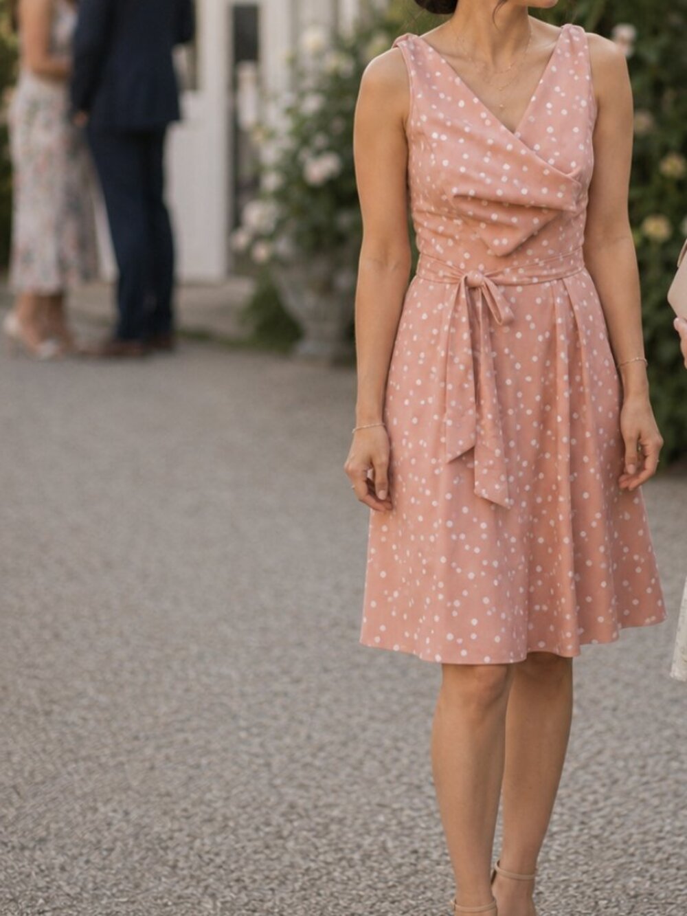 Blush Pink Polka Dot Sleeveless Fit & Flare Dress with Tie Waist - Picture 5 of 5